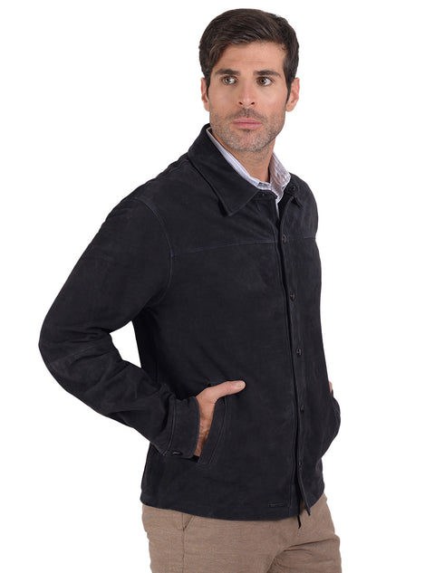 Camisola de piel en color Azul Marino, marca Perry Ellis para Caballero.